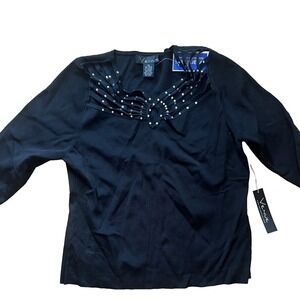 Y2K‎ Rhinestone Festival XL Black Rhinestone Back Keyhole Stretch Blouse NWT